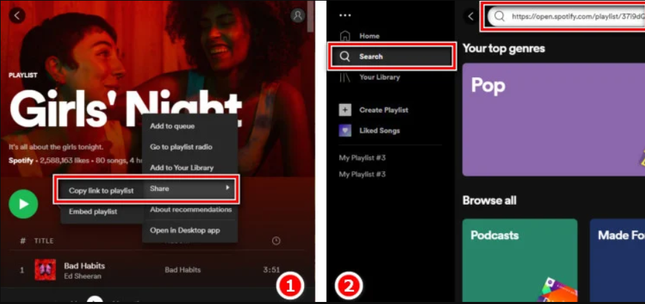 کپی کردن URL پلیلیست spotify